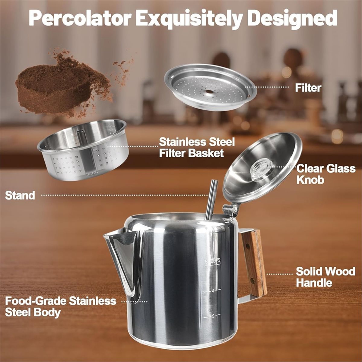 Coffee Equipment For Camping - 6 Cup Percolator 304 Stainless Steel