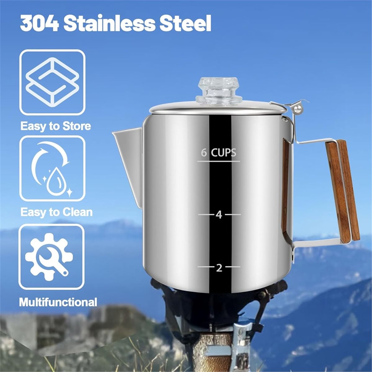 6 Cup Percolator 304 Stainless - Coffee Equipment For Camping 评论和价格